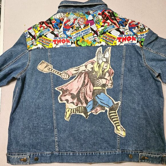 Superheroes Artist Created Denim Jacket Comicon Batman Thor Spiderman Hulk 2XL - Picture 2 of 11